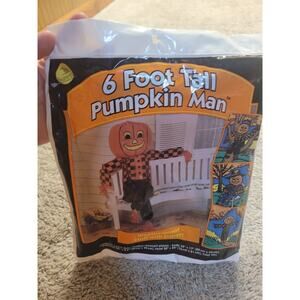 Vintage 6 Ft Pumpkin Man Halloween Decoration Scarecrow Jack O Lantern NEW